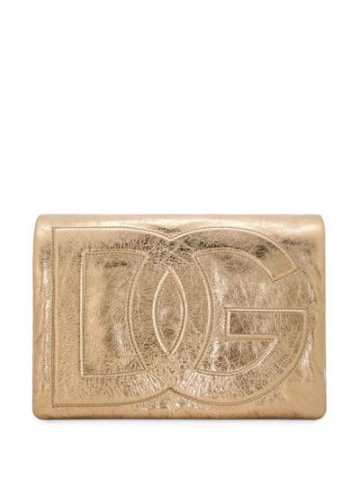 Shop Dolce & Gabbana Dg Logo Leather Crossbody Bag In Golden