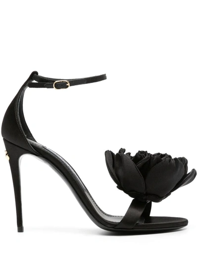 Shop Dolce & Gabbana Keira Satin Heel Sandals In Black