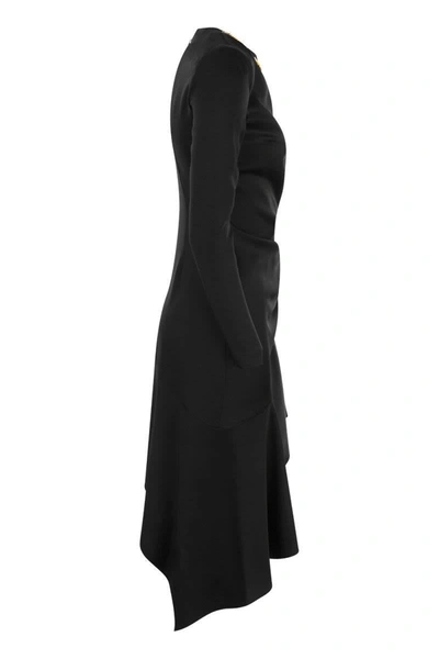 Shop Elisabetta Franchi Asymmetrical Crepe Round-neck Dress In Black