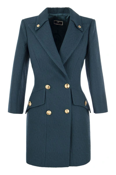 Shop Elisabetta Franchi Robe-manteau In Textured Fabric In Peacock Blue