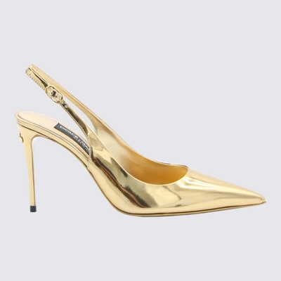 Shop Dolce & Gabbana Gold Leather Lollo Slingback Pumps In Golden