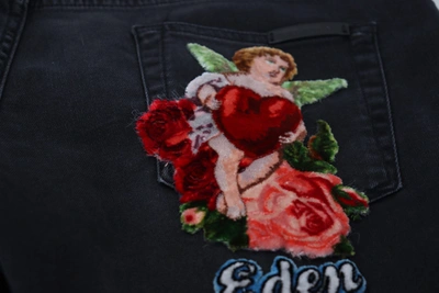 Shop Dolce & Gabbana Black Angel Embroidery Skinny Denim Men's Jeans