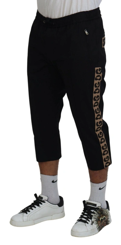 Shop Dolce & Gabbana Black Cotton Elastic Waist Dg Logo Cropped Men's Pants
