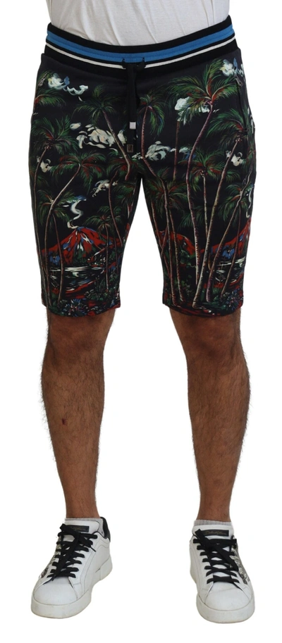 Shop Dolce & Gabbana Black Cotton Volcano Print Casual Men's Shorts