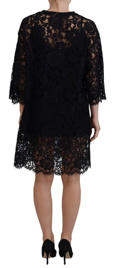 Shop Dolce & Gabbana Black Floral Lace Cotton Shift Mini Women's Dress
