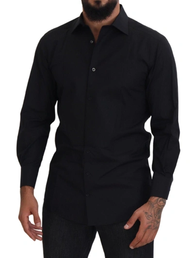 Shop Dolce & Gabbana Black Gold Cotton Collared Long Sleeve Men's Shirt