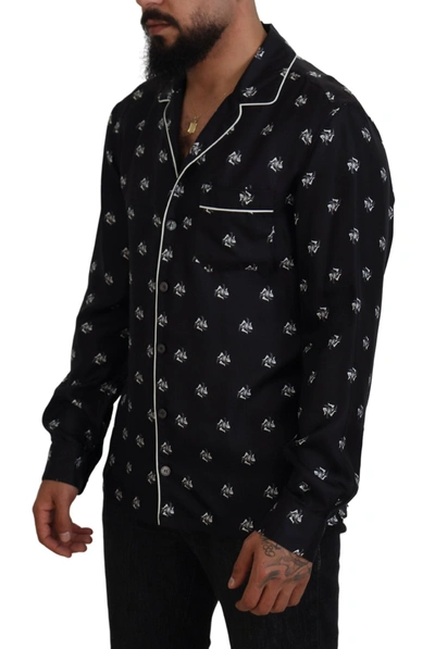 Shop Dolce & Gabbana Black Printed Collared Men Long Sleeve Pajama Men's Top