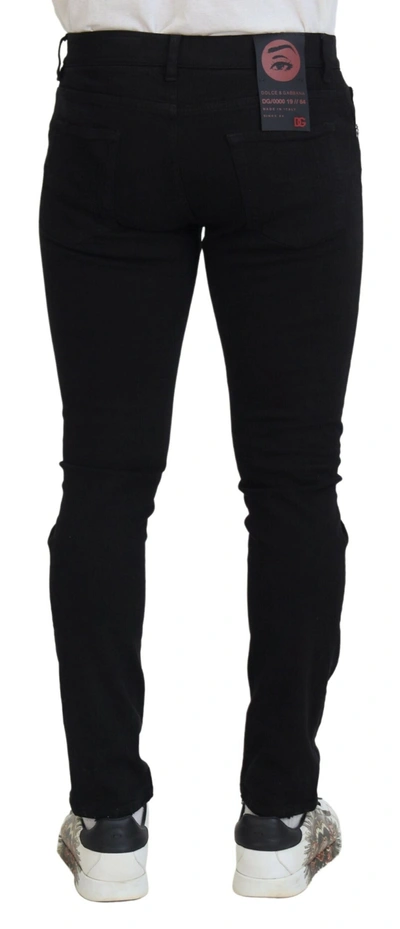 Shop Dolce & Gabbana Black Slim Fit Tattered Denim Cotton Men's Jeans