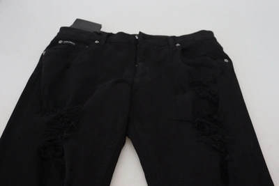 Shop Dolce & Gabbana Black Slim Fit Tattered Denim Cotton Men's Jeans