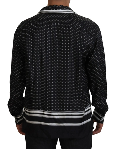 Shop Dolce & Gabbana Black White Polka Dots Men Pajama Silk Men's Top In Black/white