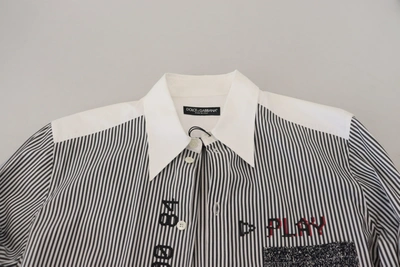 Shop Dolce & Gabbana Black White Striped Printed Casual Cotton Men's Shirt In Black/white