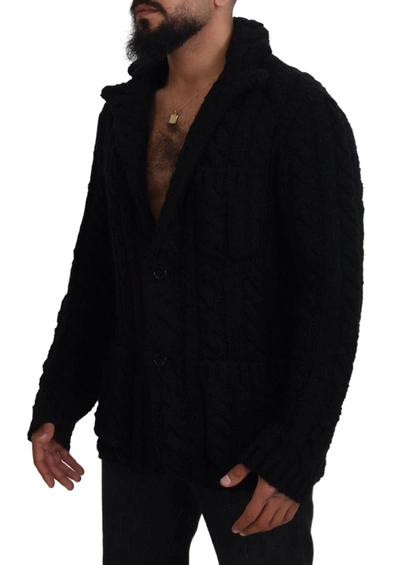 Shop Dolce & Gabbana Black Wool Knit Button Cardigan Men's Sweater