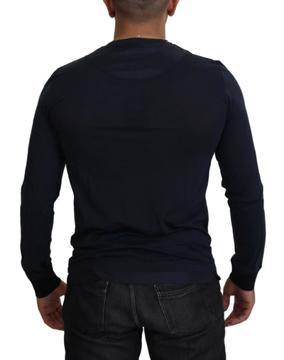 Shop Dolce & Gabbana Blue Cotton Button Crewneck Pullover Men's Sweater