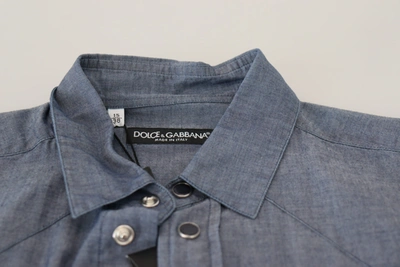 Shop Dolce & Gabbana Blue Cotton Collared Long Sleeve Casual Men's Shirt