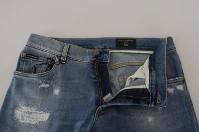 Shop Dolce & Gabbana Blue Slim Fit Tattered Cotton Denim Men's Jeans
