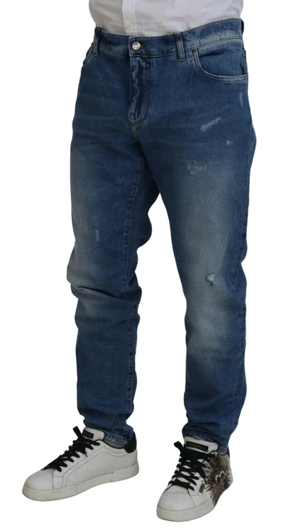 Shop Dolce & Gabbana Blue Washed Skinny Cotton Denim Men's Jeans