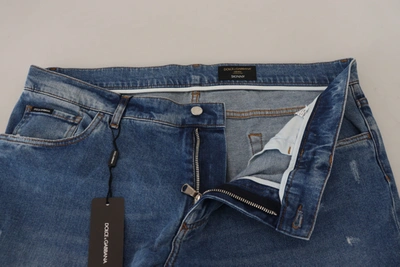 Shop Dolce & Gabbana Blue Washed Skinny Cotton Denim Men's Jeans