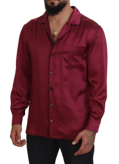 Shop Dolce & Gabbana Bordeaux Silk Long Sleeve Men Pajama Men's Top