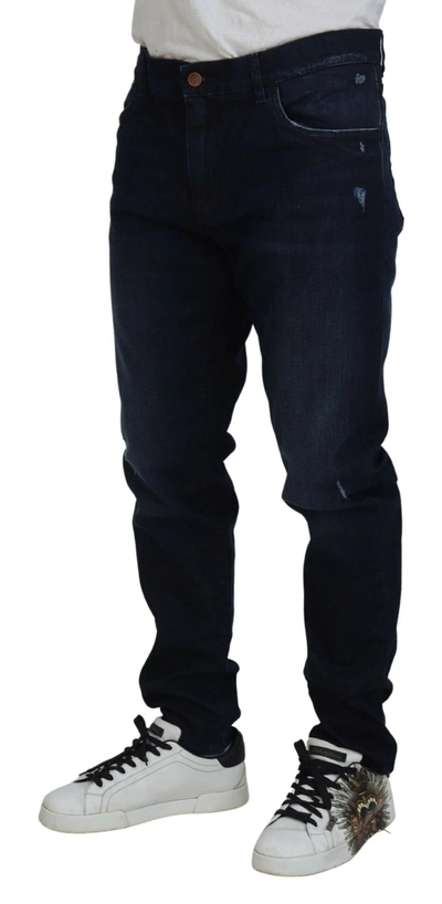 Shop Dolce & Gabbana Dark Blue Cotton Stretch Skinny Denim Men's Jeans