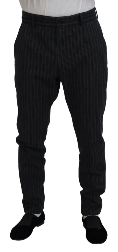 Shop Dolce & Gabbana Dark Gray Stripes Chino Dress Men's Pants