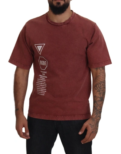 Shop Dolce & Gabbana Maroon Print Round Neck Short Sleeves Men's T-shirt