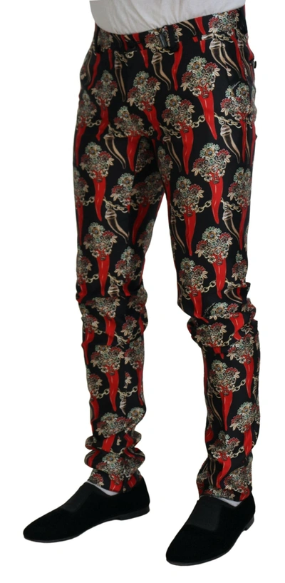 Shop Dolce & Gabbana Multicolor Floral Silk Skinny Men's Pants