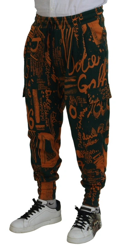Shop Dolce & Gabbana Multicolor Logo Print Silk Cargo Jogger Men's Pants