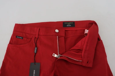 Shop Dolce & Gabbana Red Skinny Cotton Stretch Denim Men's Jeans