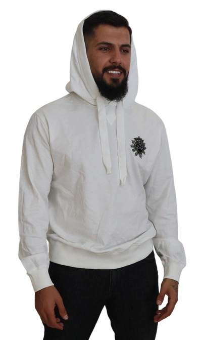 Shop Dolce & Gabbana White Cotton Hooded Sweatshirt Logo Men's Sweater