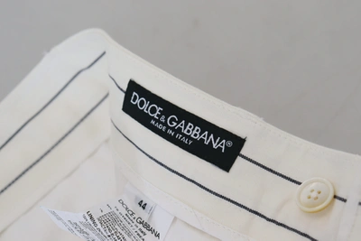 Shop Dolce & Gabbana White Stripes Cotton Skinny Chino Men's Pants