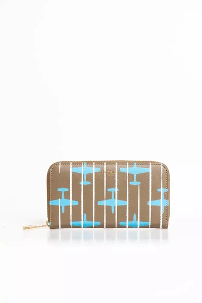 Shop Trussardi Elegant Striped Zip Leather Women's Wallet In Beige