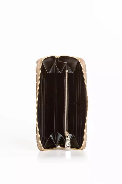 Shop Trussardi Elegant Striped Zip Leather Women's Wallet In Beige