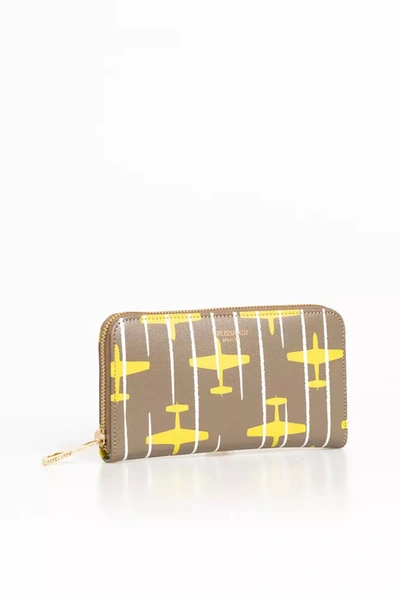 Shop Trussardi Elegant Striped Leather Zip Women's Wallet In Beige