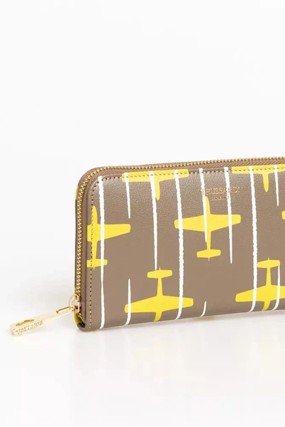 Shop Trussardi Elegant Striped Leather Zip Women's Wallet In Beige