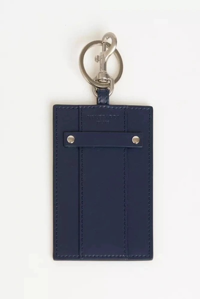 Shop Trussardi Elegant Blue Leather Badge Holder With Key Men's Ring