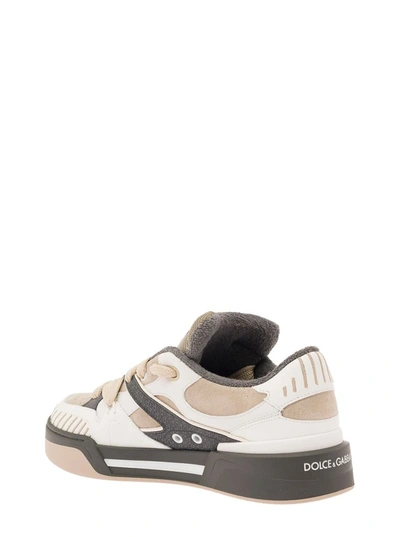 Shop Dolce & Gabbana 'new Roma' Multicolor Sneakers With Embroidered Logo And Oversized Laces In Mixed Materials Man In White
