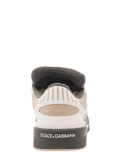 Shop Dolce & Gabbana 'new Roma' Multicolor Sneakers With Embroidered Logo And Oversized Laces In Mixed Materials Man In White