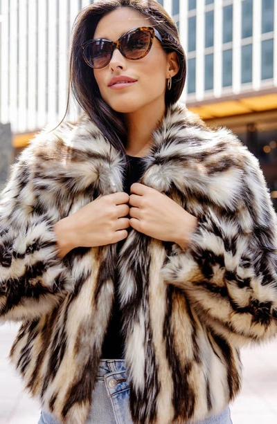 Shop Donna Salyers Fabulous-furs Desert Dream Faux Fur Jacket In Multi Beige