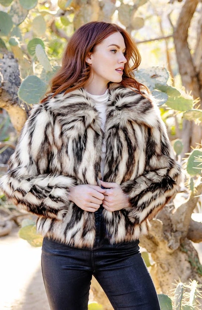 Shop Donna Salyers Fabulous-furs Desert Dream Faux Fur Jacket In Multi Beige