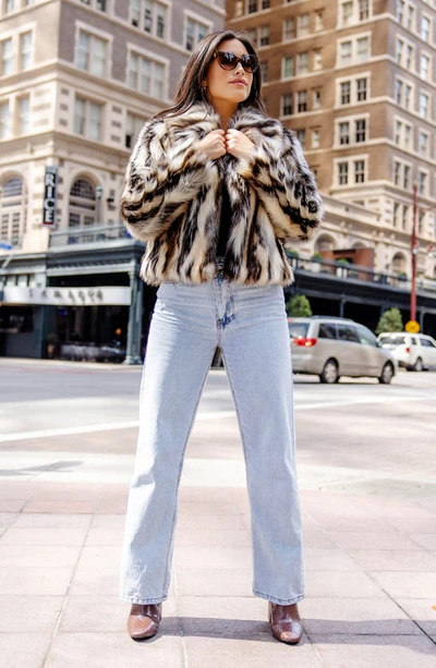 Shop Donna Salyers Fabulous-furs Desert Dream Faux Fur Jacket In Multi Beige