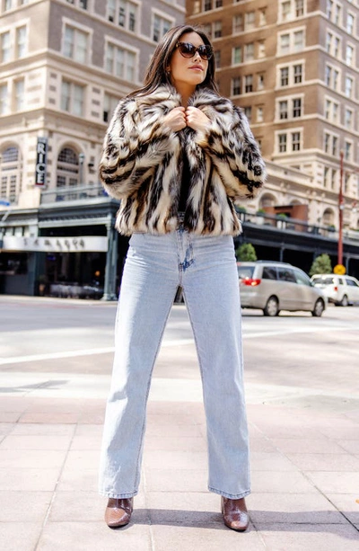 Shop Donna Salyers Fabulous-furs Donna Salyers Fabulous Furs Desert Dream Faux Fur Jacket In Multi Beige