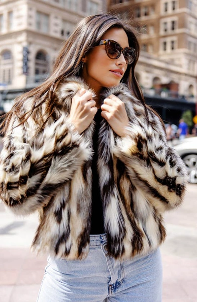 Shop Donna Salyers Fabulous-furs Donna Salyers Fabulous Furs Desert Dream Faux Fur Jacket In Multi Beige