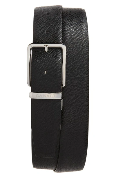 Shop Canali Pebbled Leather Belt In Black