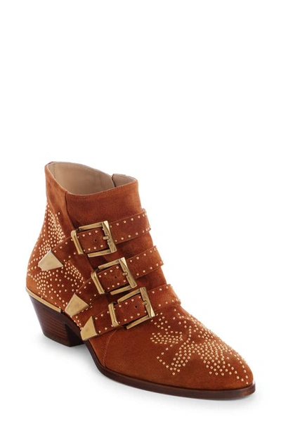 Shop Chloé Susan Studded Bootie In Ochre Delight