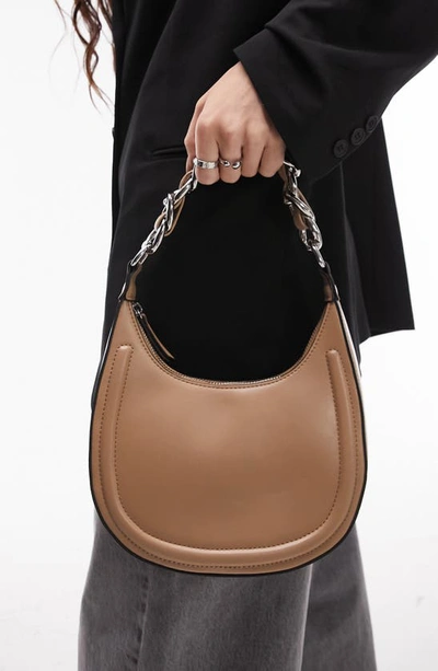 Shop Topshop Selena Curved Faux Leather Shoulder Bag In Camel