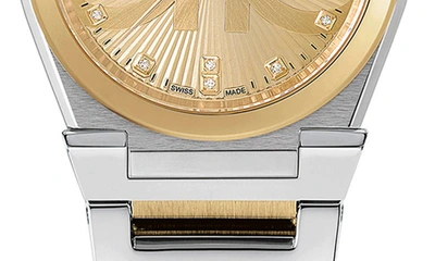 Shop Ferragamo Vega Holiday Capsule Diamond Bracelet Watch, 28mm In Two Tone Gold