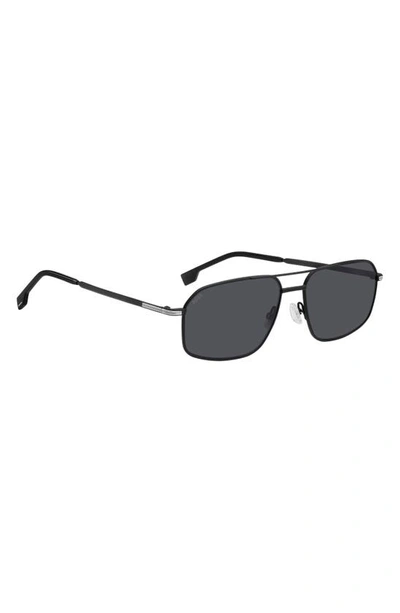 Shop Hugo Boss 58mm Aviator Sunglasses In Matte Black Silver/ Grey