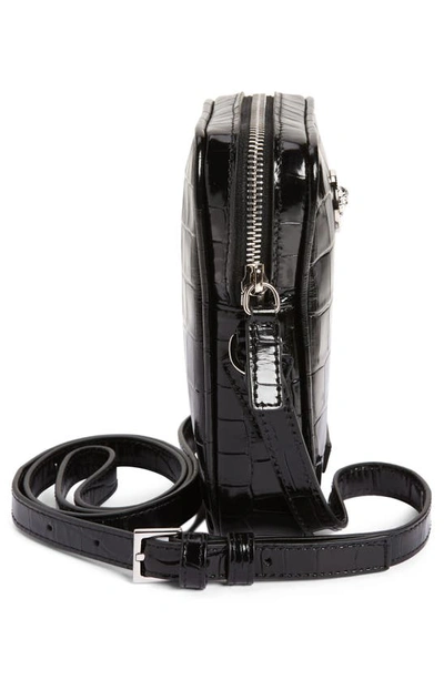 Shop Versace Biggie Medusa Croc Embossed Phone Crossbody Bag In 1b00p-black-palladium