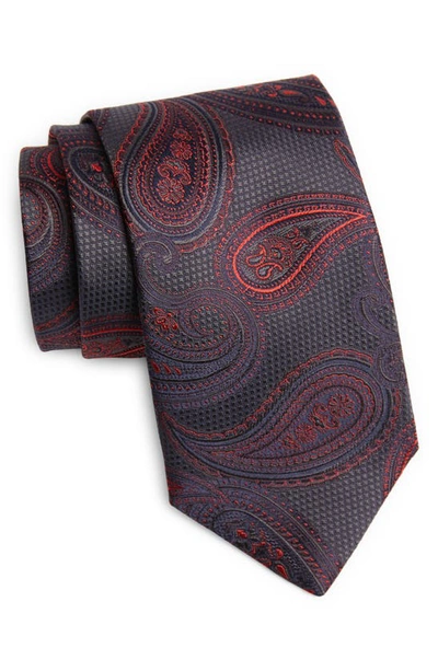 Shop Canali Paisley Silk Tie In Charcoal