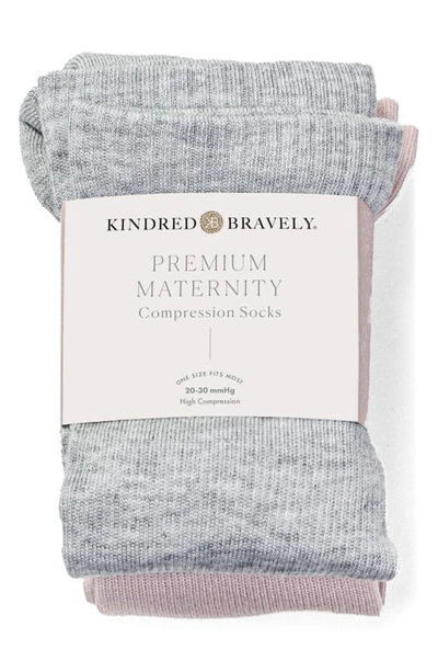 Shop Kindred Bravely Premium Compression Knee High Maternity Socks In Grey Heather/ Soft Pink